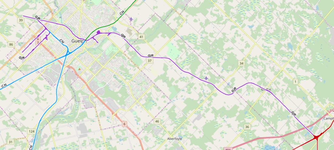Map of Guelph Junction Railway lines